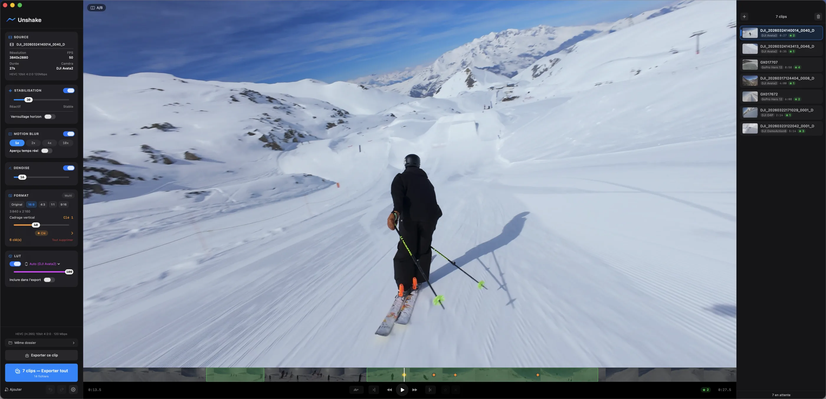 Unshake Mac app — gyroscope video stabilization workspace with real-time preview