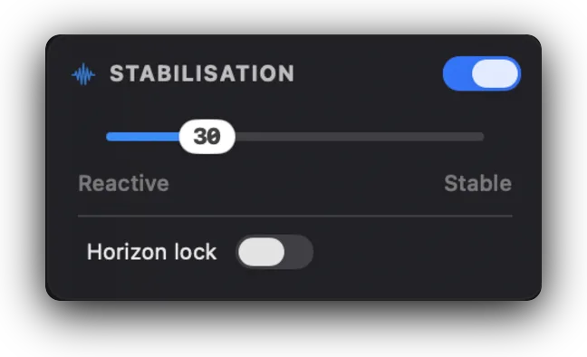 Gyroscope stabilization controls — horizon lock and sigma smoothing for GoPro and DJI footage